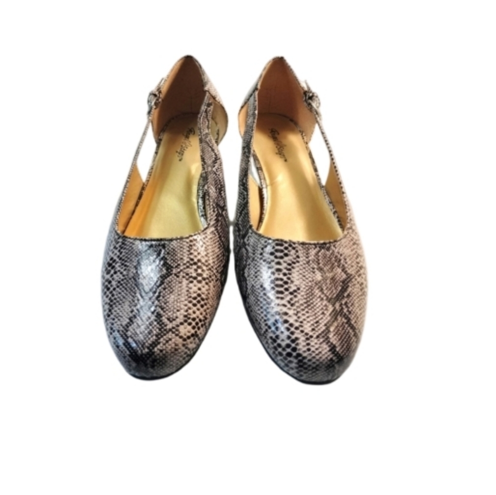 Angel Steps Jan Dress Snakeskin Print Flats Low Block Wedge Cutout Shoes 